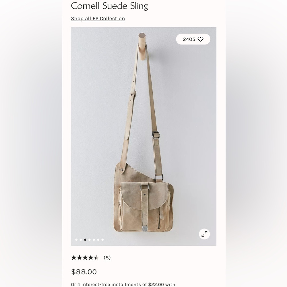 Free People suede, sling bag in bone color.